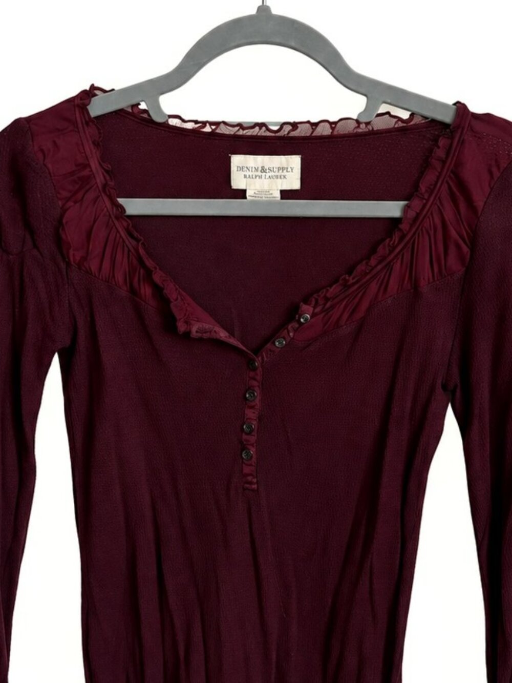 Denim & Supply Ralph Lauren XS Burgundy Ruffle Henley Top